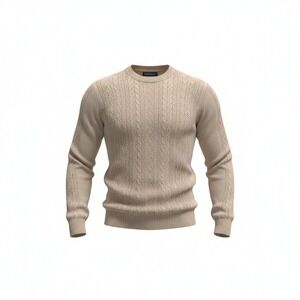 Grant Thomas Mens Linen Cotton Cable Knit Golf Crewneck Sweater Beige Size L NWT